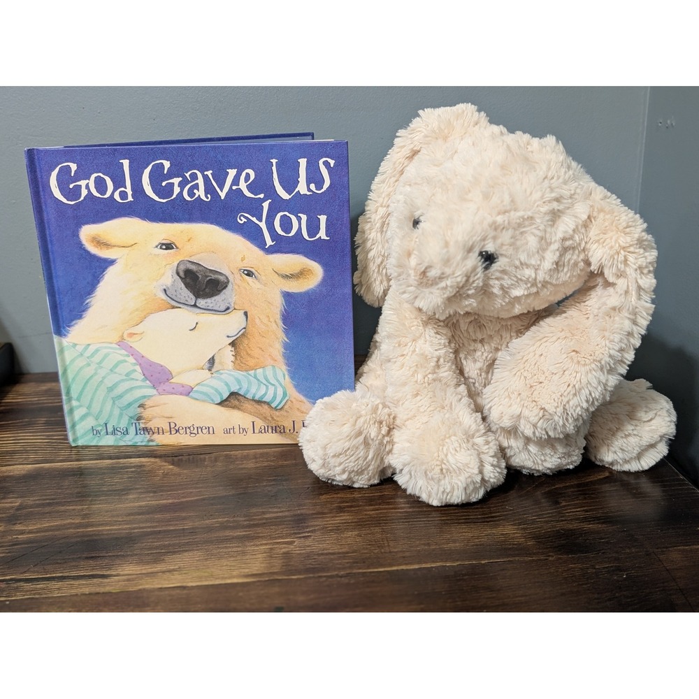 God Gave Us You Hardcover Book and Plush Bunny Rabbit Gift Set Cream Bunny